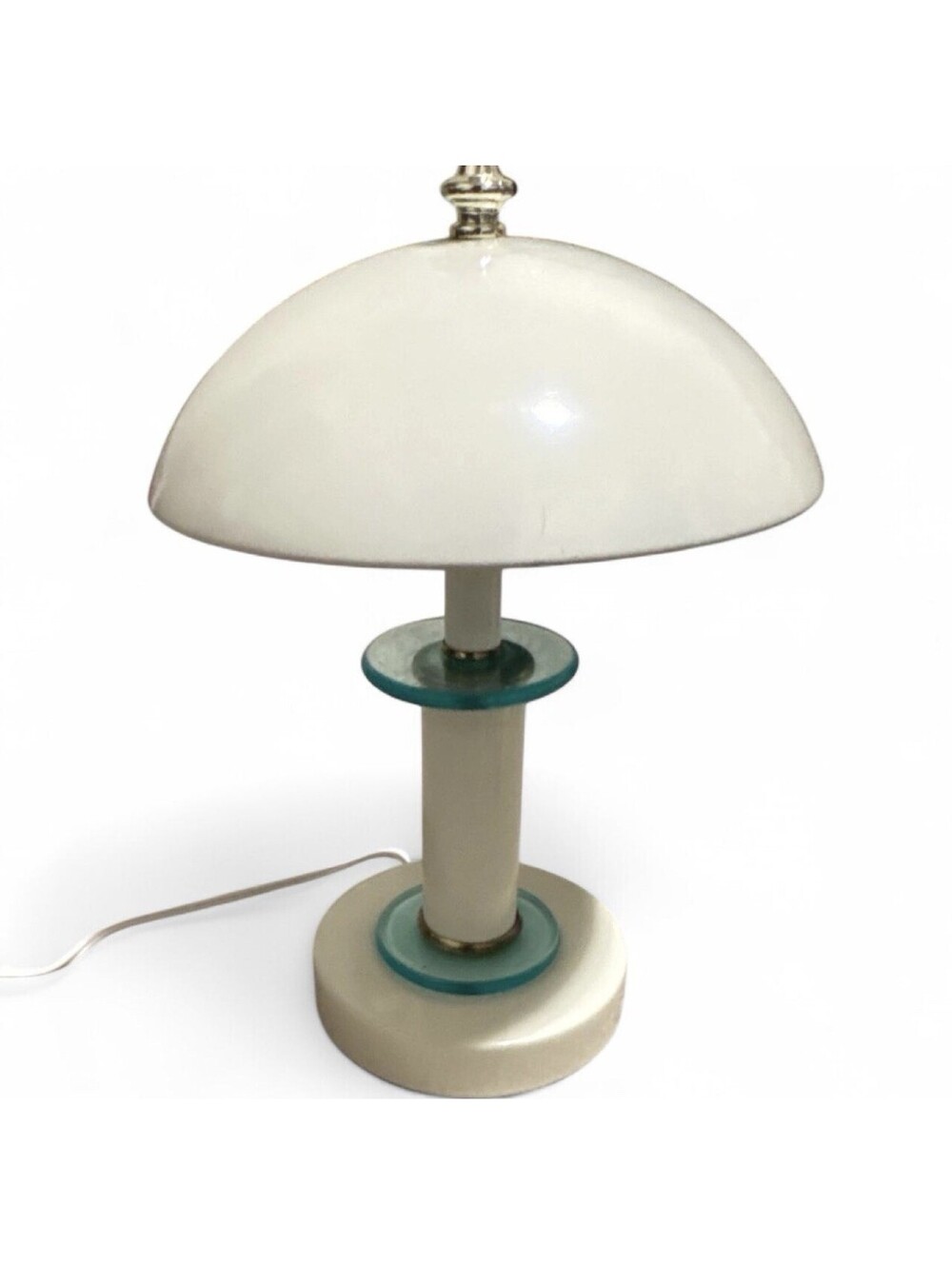 Vtg Touch Lamp Retro Futurism MCM white blue silver 3 way Mushroom UFO